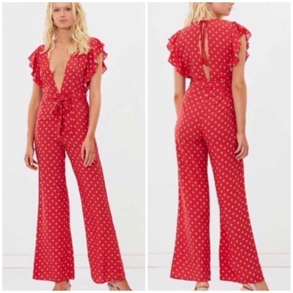 Charlie Holiday Jetsetter Wide Leg Jumpsuit in Aztec Red - Picture 1 of 14